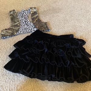 Velvet skirt and sparkle vest